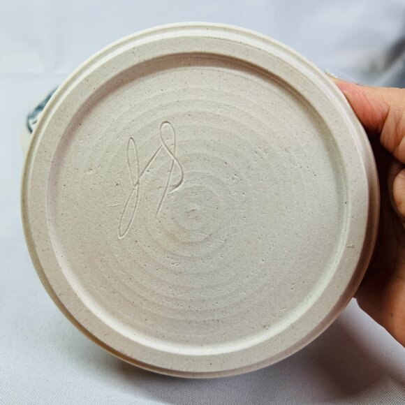 Tree of Life Lidded Trinket Box Vintage Hand Painted Ceramic Cobalt Blue Signed - Picture 4 of 12